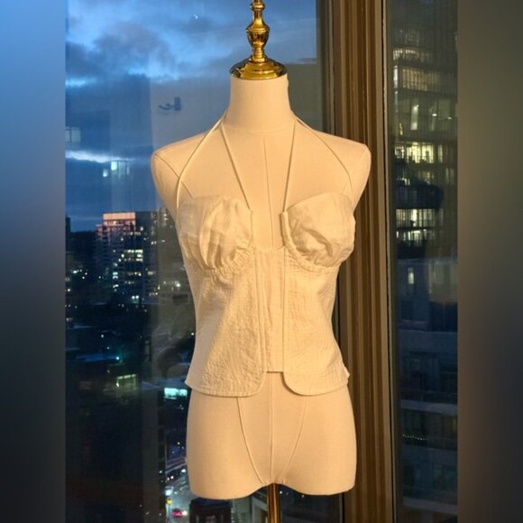 🆕 CULT GAIA 🧿 NWOT Off-White Habana Strappy Corset Zip Top, Sz US 10 - Picture 4 of 16